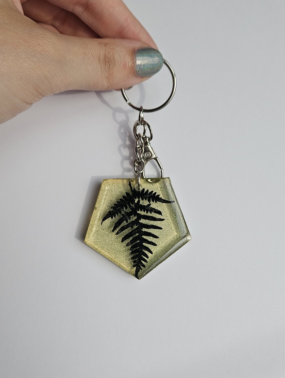 Handmade Green Fern Leaf Resin Keychain